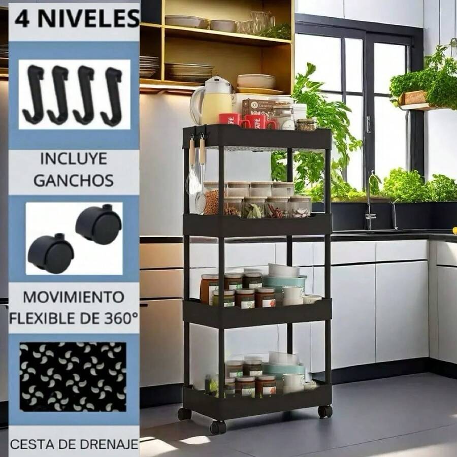 Multi-Purpose Rolling Organizer Shelf With Wheels Bathroom Kitchen Storage Rack, Mobile Rolling Shelf With Rectangular Design - Available In 2, 3 And 4 Tiers, Only 3 And 4 Tier Models With Mobile Wheels Ideal For Small Spaces - Multifunctional Rectangular Rolling Organizer Shelf - 2, 3 And 4 Tier Configurations For Smart Storage