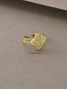 Anillo de trébol chapado en oro de 18K, elegante, moderno y lindo, adecuado para uso diario, citas, fiestas y regalo - Dorado - Ver 4