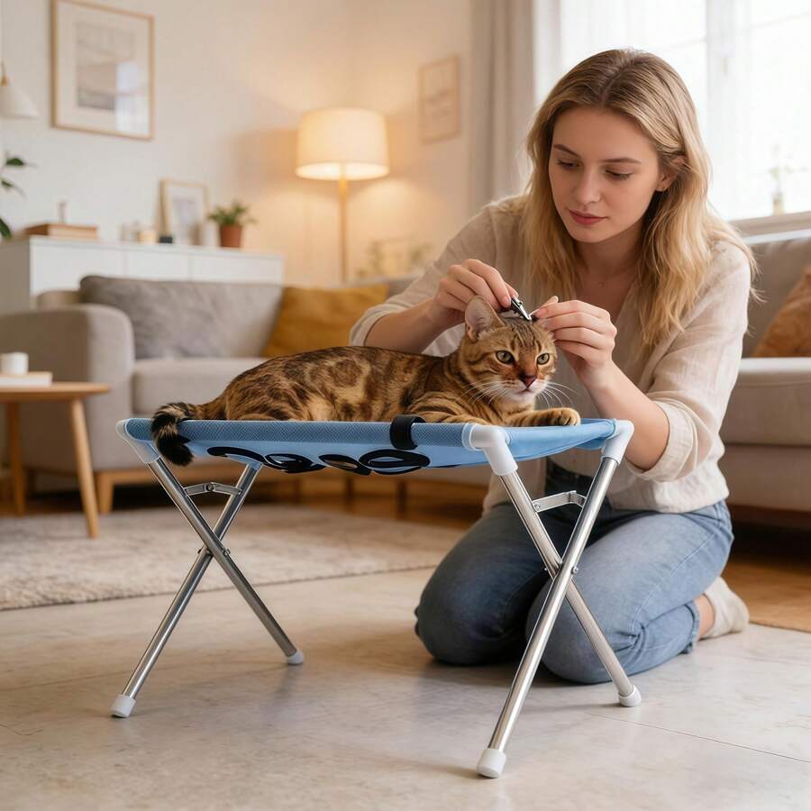 1PC Foldable Pet Grooming Restraint Stand, Breathable Mesh Pet Bathing Table, Anti-Scratch Pet Fixing Chair For Cat Dog Nail Trimming, Hair Drying, Showering And Medicine Feeding - Multicolor - View 1