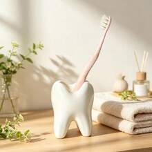 Soporte para bolígrafos con forma de diente impreso en 3D Soporte para cepillo de dientes con forma de diente - Blanco - Ver 2