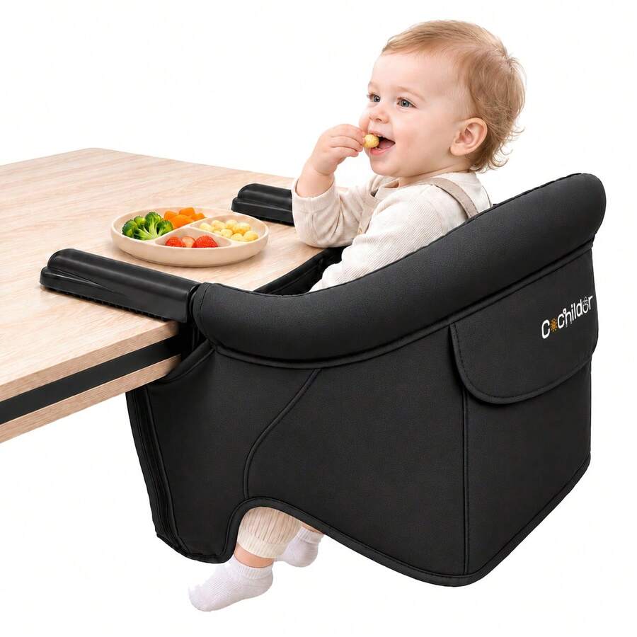 Cochildor Foldable Hook-On Baby High Chair | 6-36 Months, Fits 0.9-3.15in Tables, 37 Lbs Capacity, Portable With Carry Bag, Black