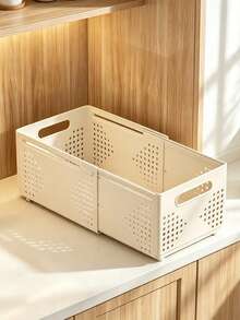 1個奶油風化妝品與雜物收納籃,附側把手,可伸縮可調長度,適用衣櫃、臥室、衣櫥與居家日常收納,廚房必需品,房間裝飾 - 彩色 - 查看 13