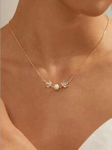 2pcs Pearl & Diamond 14K Gold Plated Wedding Jewelry Set - Bracelet, Necklace, Elegant Gift, Suitable For Daily Wear - Gold - View 10