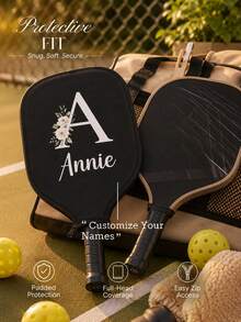 Custom Zipper Pickleball Paddle Protective Cover, Golden Foil Floral Initial Letter Printed Pickleball Racket Storage Bag, Soft Lightweight Dust-Proof Pickleball Gear Pouch, Sports Accessory Suitable For Indoor And Outdoor Pickleball Games - Multicolor - View 4
