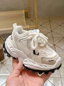 Children's Beige Colorblock Hollow Mesh Microfiber Leather Non-Slip Shock-Absorbing Anti-Collision Wide Round Toe Thick Sole Chunky Sneakers For Kindergarten And Primary School Outdoor Hiking Spring Summer Breathable And Comfortable - Beige - View 10