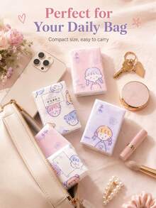 18 Packs/9 Packs Printed Soft Tissues, Cute Cartoon Pocket Tissues, Mini Portable Facial Tissues, Suitable For Travel, School, Office And Daily Use (Random Color Selection) - New C - View 3