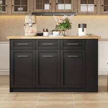 Multifunctional Kitchen Island, 150x96 Cm, With A Pull-Out Dining Table In Black, Laminated Wood Finish Countertop/Tabletop, And Integrated Storage Cabinets. Ideal For Family Kitchens And Entertaining Guests. - Black - View 4