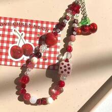 1pc Cute Cartoon Cherry Phone Lanyard, Handmade Beaded Camera Strap, Anti-Loss Wristband DIY Beaded - Multicolor - View 7
