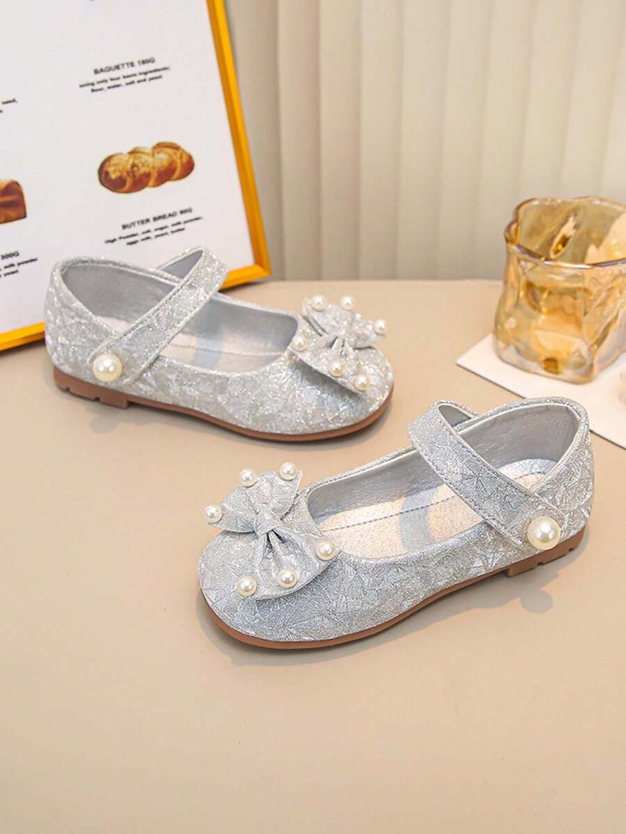 1 Pair Girls Flat Mary Jane Shoes, Non-Slip Breathable Toddler Walking Shoes, Suitable For Spring, Summer, Autumn - Silver - View 1