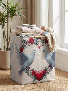 1PC Storage Basket, Laundry Hamper, Laundry Basket, Storage Bucket With Bird Print Design, Foldable Multi-Purpose Storage Bin With Wooden Handle For Daily Clothes Storage & Organization - Multicolor - View 5