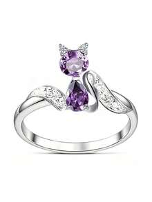 1pc Cute Cubic Zirconia Ring Women Wedding Engagement Party Jewelry Valentine's Day Gift - 1# - View 2