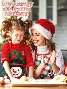 4 Pcs Christmas Buffalo Plaid Character Print Apron Set, Santa Snowman Reindeer Gingerbread Pattern Kitchen Cooking Baking Aprons For Holiday Party Home Decoration - Multicolor - View 2