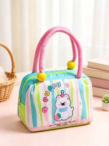 5/1pc Boxy Lunch Tote Handbag, Plush Handle With Color Bead, Bright Striped Pattern Zipper Multicolor Patchwork Bento Storage Bag For Back‑To‑School Office Picnic Travel Office Meal Carrying, Outdoor Picnic And Short Trip Travel - Multiple Colors and Styles - View 6