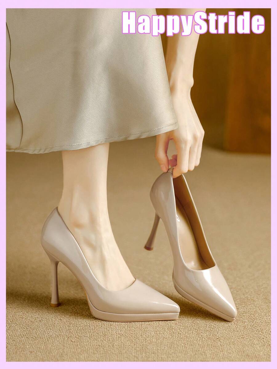 Qiluyuan 女款時尚鞋 春/秋新款法式風純色厚底性感尖頭超高跟細跟素面通勤辦公工作鞋低楦頭套腳尖頭高跟鞋休閒約會女鞋