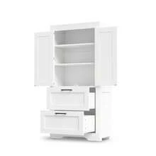 Rustic Style Kitchen Cabinet With 2 Drawers And Adjustable Shelves, Barn Door Design Side Cabinet, Suitable As Storage Furniture For The Kitchen, Dining Room And Living Room, White Color. - 1 - View 8