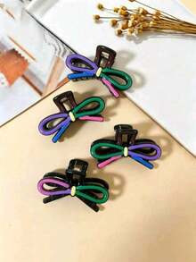 2/4 Pcs Cute Colorful Bow Mini Hair Clips, Dopamine Design Non-Slip Claw Clips, Sweet Small Hair Accessories, Suitable For Women And Girls - Multicolor - View 1