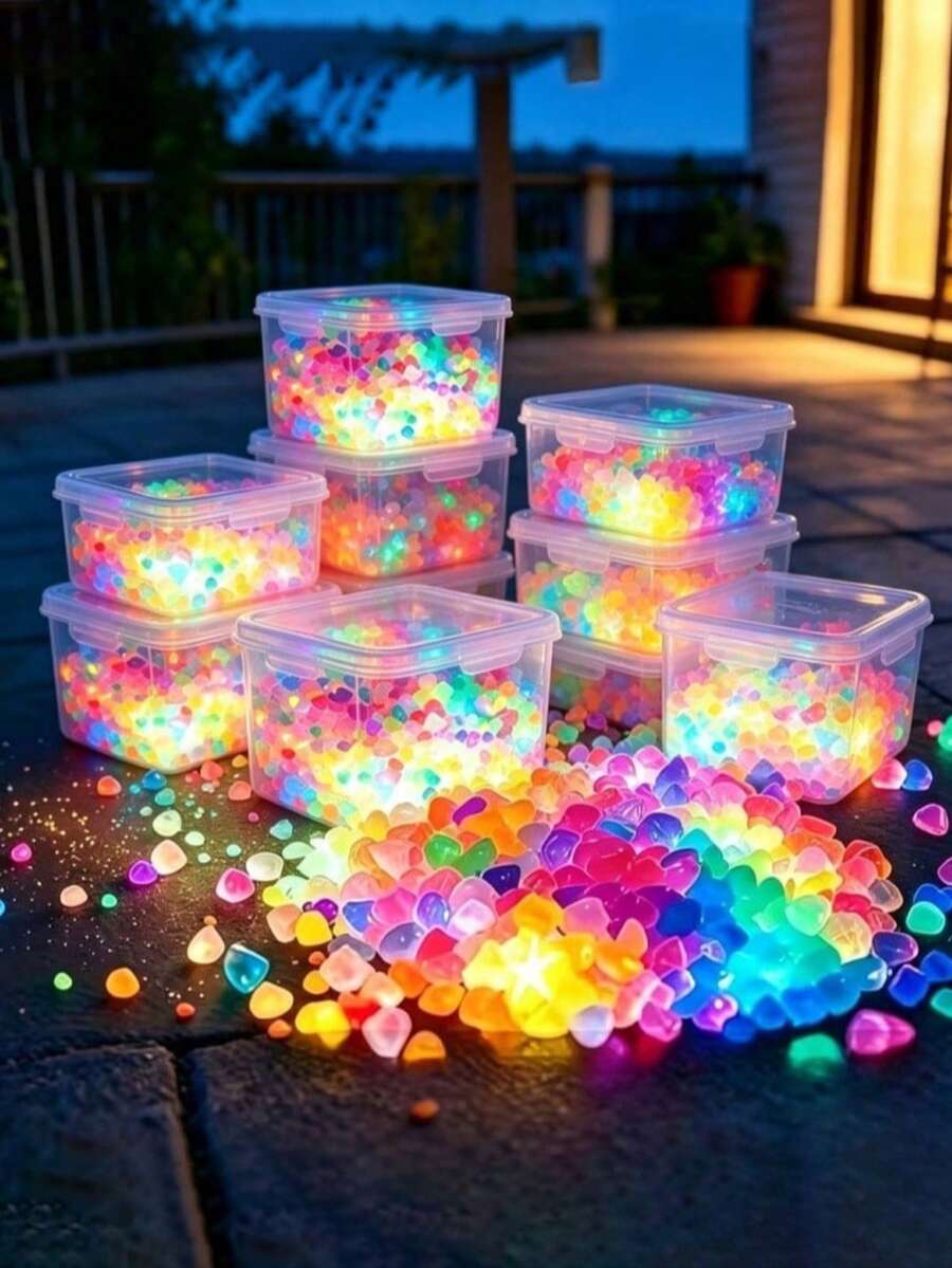 1000/2000/3000pcs Glowing Decorative Stones, Resin Material, Suitable For Holiday Party, Glass Bottle Ornament, Birthday Decoration Box, Garden Yard Ground Decoration - Multicolor - View 1