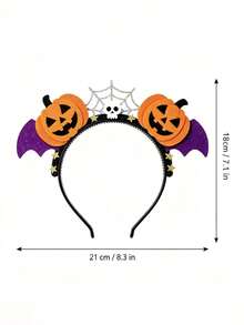 2pcs/Halloween Themed Decorative Headbands, Pumpkin Bat Spider Web Skull Creative Design, Glitter Felt Texture, Suitable For Party Makeup Ball Atmosphere Funny Headwear, Holiday Outfit Versatile Decorative Headband - Multicolor - View 5