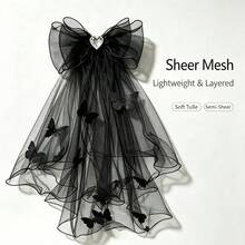 Velo de malla negra transparente y ligero con borde ondulado, accesorio para el cabello resistente a enganches para fotografía y peinados festivos - Ver 5