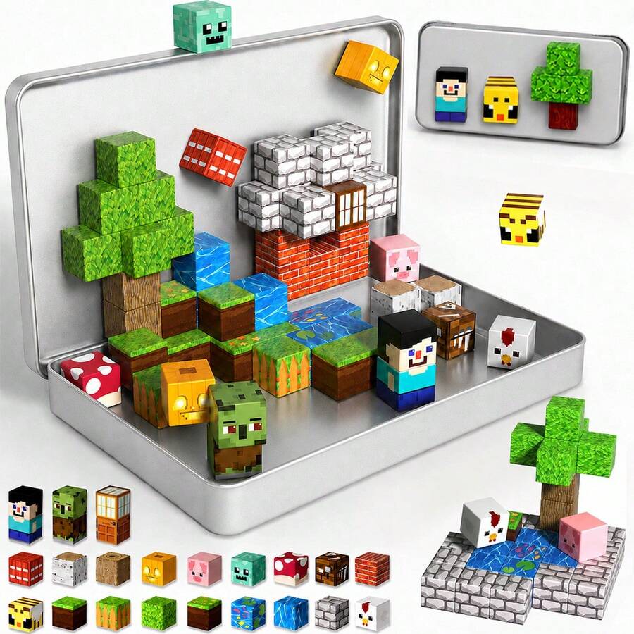 80pcs Kids Magnetic Building Blocks - 3D Construction Magnetic Blocks Set, Mini Travel Portable Building Blocks Tin Box, STEM Sensory Game Puzzle, Enhance Children's Cognitive And Focus Skills, Perfect Educational Gift For Boys And Girls - Multicolor - View 1
