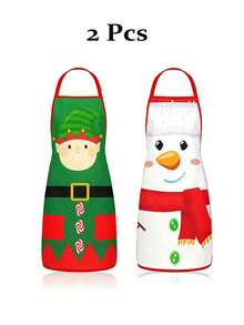 4 Pcs Christmas Cartoon Character Print Apron Set, Penguin Santa Snowman Elf Pattern Kitchen Cooking Baking Aprons For Holiday Party Home Decoration - Multicolor - View 5