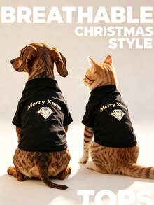1Pc Xmas Festive Print Pet Tops, Lightweight Breathable Casual Clothes For Dogs & Cats Holiday Dress Up - Multicolor - View 4