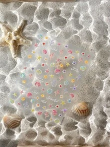 Shell Pearl Starfish Shell Nail Stickers, Minimalist Sparkling Cute Starfish Decorative Stickers, Ocean Series Colorful Shell Conch Nail Stickers, Premium Shell Pearl Starfish 3D Embossed Nail Stickers - Ocean - View 7