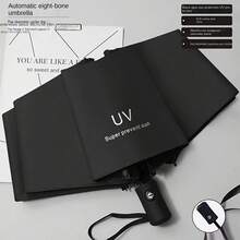 Fully Automatic 12-Rib Folding Business Umbrella, Thick Black Rubber Inner Layer With Strong UV Blocking, Full Shade Sun Protection, Dual-Use For Rain And Sun, Reinforced Wind-Resistant Frame, Large Double-Person Umbrella, One-Click Auto Open/Close, Portable Men's Commuter Umbrella, Durable Car Travel Umbrella - Semi-automatic - View 10