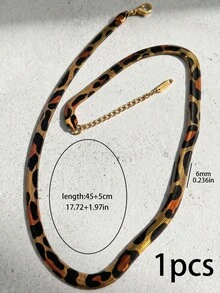 304 Stainless Steel 18K Gold Plated Leopard Print Herringbone Chain Jewelry Set, Flat Snake Choker Necklace Bracelet Fashion Layered Accessories Women - Bracelet + Necklace - View 10