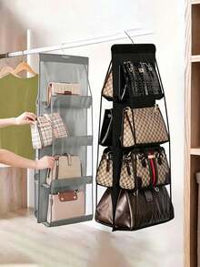 1/2pcs 6/8 Slot Multi-Layer Handbag Organizer With 8 Pockets - Foldable Oxford Cloth Hanging Storage Rack, Space-Saving Closet Organizer For Handbags, Wallets And Accessories, Durable Black And Gray Design, Perfect For Christmas, Halloween, Thanksgiving, Wallet Storage Organizer, Accessory Rack, Elegant Appearance, Sturdy Structure, Back To School - Multicolor - View 1