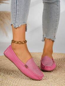 Comfortable Versatile Soft Flat Plus Size Loafers For Women, Autumn New Low Vamp Rhinestone Slouchy Slip-On Bean Loafers - Pink - View 5