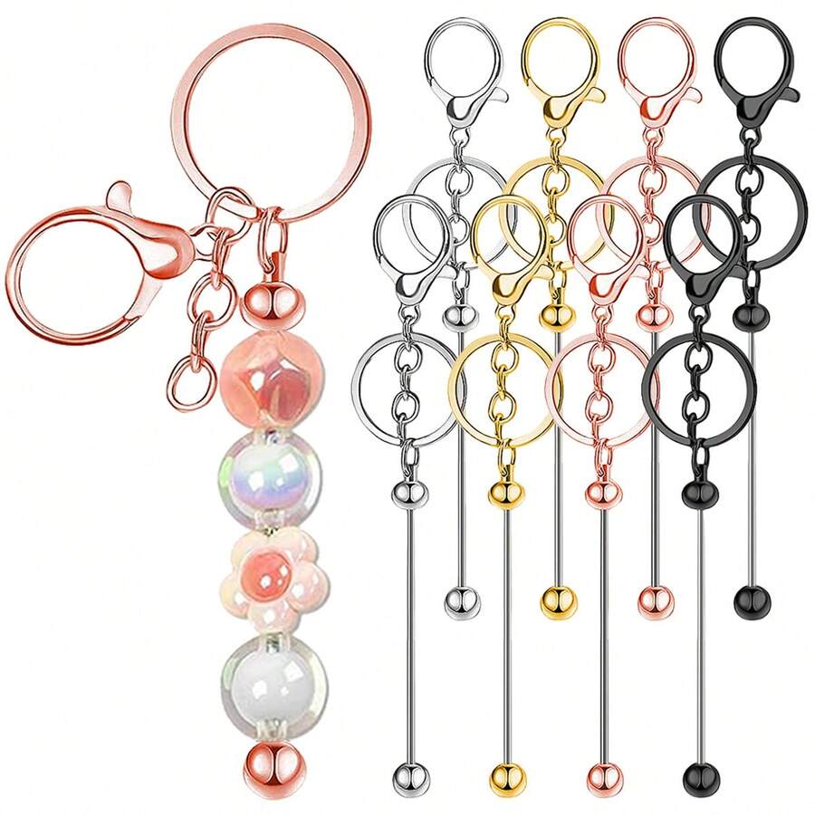 8pcs DIY Beaded Keychain Making Materials, Blank Metal Keychain Bars, Suitable For Making Beaded Keychains, Unisex, Ideal Choice For Holiday Or Birthday Gifts. - Chain Bead Clasp - View 1