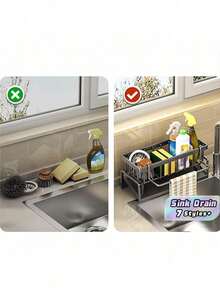 1 buah Rak Organizer Wastafel Dapur, Rak Penyimpanan Kamar Mandi, Tempat Spons Keran Dapur, Rak Spons Pengering, Dapat Menampung Sabun, Sikat, Handuk, Kain Gosok, Perlengkapan Kamar Mandi dan Dapur - MultiWarna - View 8