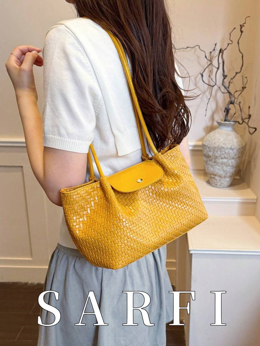 Tas Bahu Wanita Desain Gesper Niche Premium, Tas Bahu/Tas Tangan Multifungsi Minimalis Modis dari Kain PU