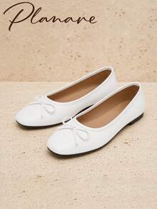 planare Modische elegante Damen-Slip-On-Schuhe Einfarbig mit Schleifendekor, flache weiße Mary Janes, süße Ballerinas, bequeme Damenschuhe, Hausschuhe, weiße flache Schuhe, Mary Jane, Mule - Weiss - Übersicht 2
