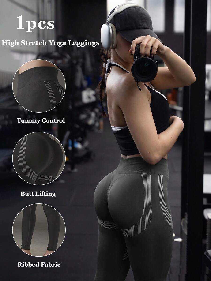 A Pair Of Tummy Control And Butt Lifting Yoga Leggings,Women's Outdoor Trousers,Fitness Leggings,Women Leggings,Hiking & Outdoor,Running & Work Out, - Grey - View 1