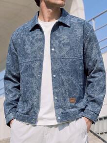 Men's New Chinese Style Fashion Loose Ink Wash Jacquard Formal Jacket, Washed Tie-Dye Light Business Commute Minimalist Vintage Workwear Coat - Blue - View 3