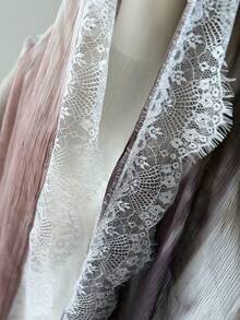 1PC Pleated Chiffon Headscarf With Eyelash Lace Trim, Gradient Dusty Pink Lightweight Semi-Sheer Muslim Women's Hijab, Elegant Lace Edge Shawl, Suitable For Daily Wear And Occasions - Dusty Pink - View 7