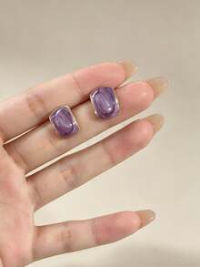 5 Pairs Gentle Sweet Delicate Cute INS Style Purple Gradient Heart Rhinestone Square Earrings High-End Elegant Versatile Floral Petal Stud Earrings Set Suitable For Women Daily Holiday Gift Commute Wear - Multicolor - View 7