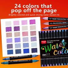 GuangNa 24 Colors Dual-Tip Watercolor Art Markers, Soft Brush And Chisel Tip Coloring Pens, Vibrant Water-Based Ink Drawing Pens, Suitable For Manga, Illustration, Scrapbooking, DIY Crafts, Art Set - Sets - View 2