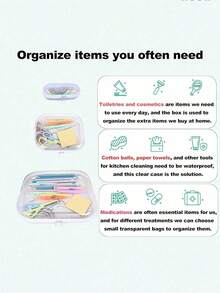 1pc PET Transparent Hard Shell Zipper Storage Box Set, Waterproof & Wipeable, Suitable For Cosmetics, Stationery, Small Toys, Ideal For Dorm, Bathroom, Closet, Portable Small Item Storage Bag, Home Travel Vacation Essential - White - View 5