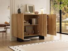 Modern Sideboard, Black Natural Wood With Adjustable Shelves - 黑與自然 - 查看 10