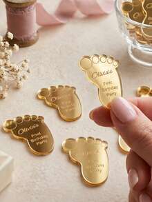 Personalized Baby Footprint Tag Mirror Acrylic Party Favor Decoration Keepsake Gift My Baptism Customized Name First Birthday Baptism Label - Multicolor - View 6