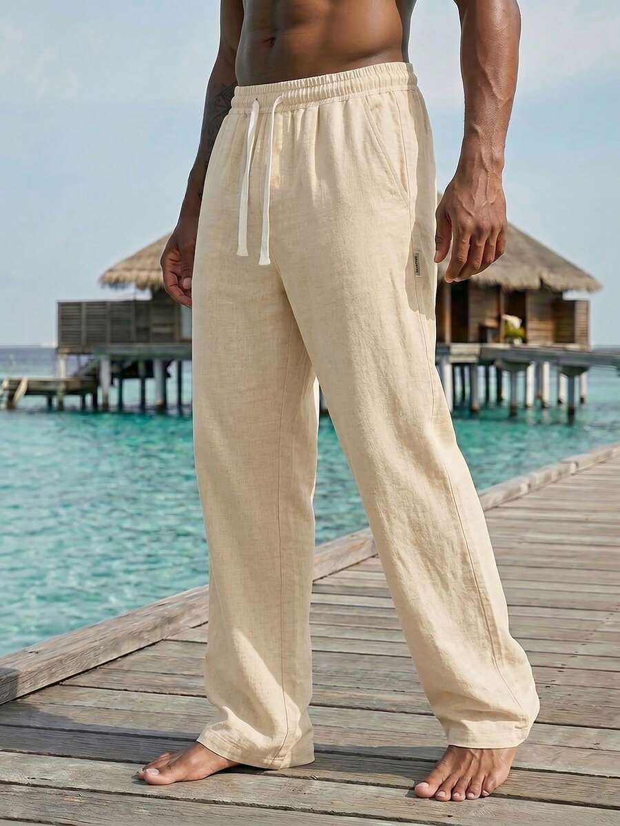 Men's Wide Leg Casual Pants With Drawstring Elastic Waist, Drapey Breathable Slimming Design, Japanese Minimalist Style, Versatile Long Pants For Commute And Daily Wear - Black - View 1