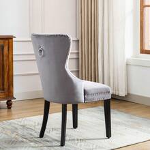Dining Chair Set Of 4 Grey Velvet - Oak Frame - 灰色 - 查看 9