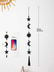 1件手工波西米亚风月亮星星木质壁挂装饰品，星象占星艺术品，流苏波西米亚家居装饰，适用于客厅或卧室，灵性占星礼物，易于悬挂，家居装饰，房间装饰，墙面装饰礼物，生日毕业礼物 - 黑色 - 查看 12