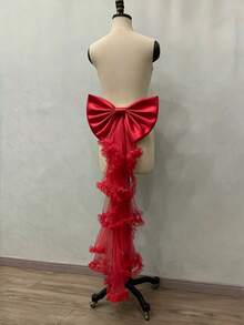 1pc Women's Bowknot Detachable Train, White Black Red Lake Blue Pink Champagne, 100cm Long Wavy Pleated Mesh Big Bow Train, Evening Dress Back Train, Wedding Dress Decoration Waistband, Detachable Bow Accessory Bridal Waist Decor, Wedding Dress Accessory Ribbon Waistband Suitable For Wedding Banquet Performance Party Dress Petticoat Cosplay Decoration Waistband, Holiday Decoration Waistband - Multicolor - View 15