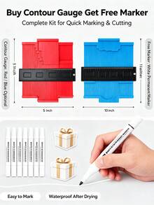 1pc 10-Inch Lockable Contour Gauge, Durable ABS Plastic Shape Duplicator Tool, Precise Inch And Centimeter Scale Profile Copy Ruler, Practical Asymmetrical Shape Measurement Template For Woodworking, Tile, Flooring DIY Construction, Free Marker Pen - Durable Version - View 4