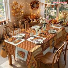 1/2pcs Autumn Tablecloth, Halloween Theme Pumpkin Scarecrow Rustic Style Polyester Tablecloth, Suitable For Dining Table, Coffee Table, Kitchen, Picnic, Camping, Autumn Holiday Decoration, Farmhouse Tabletop Protection - Multicolor - View 12