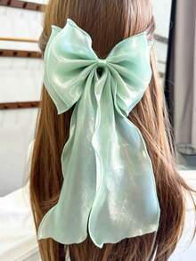 1pc Sweet Pink Princess Tulle Extra Large Bow Wave Ribbon Spring Clip, Elegant Soft Hairpin Hair Accessory For Spring, Claw Clips,Hair Clip,Birthday - Green - View 4